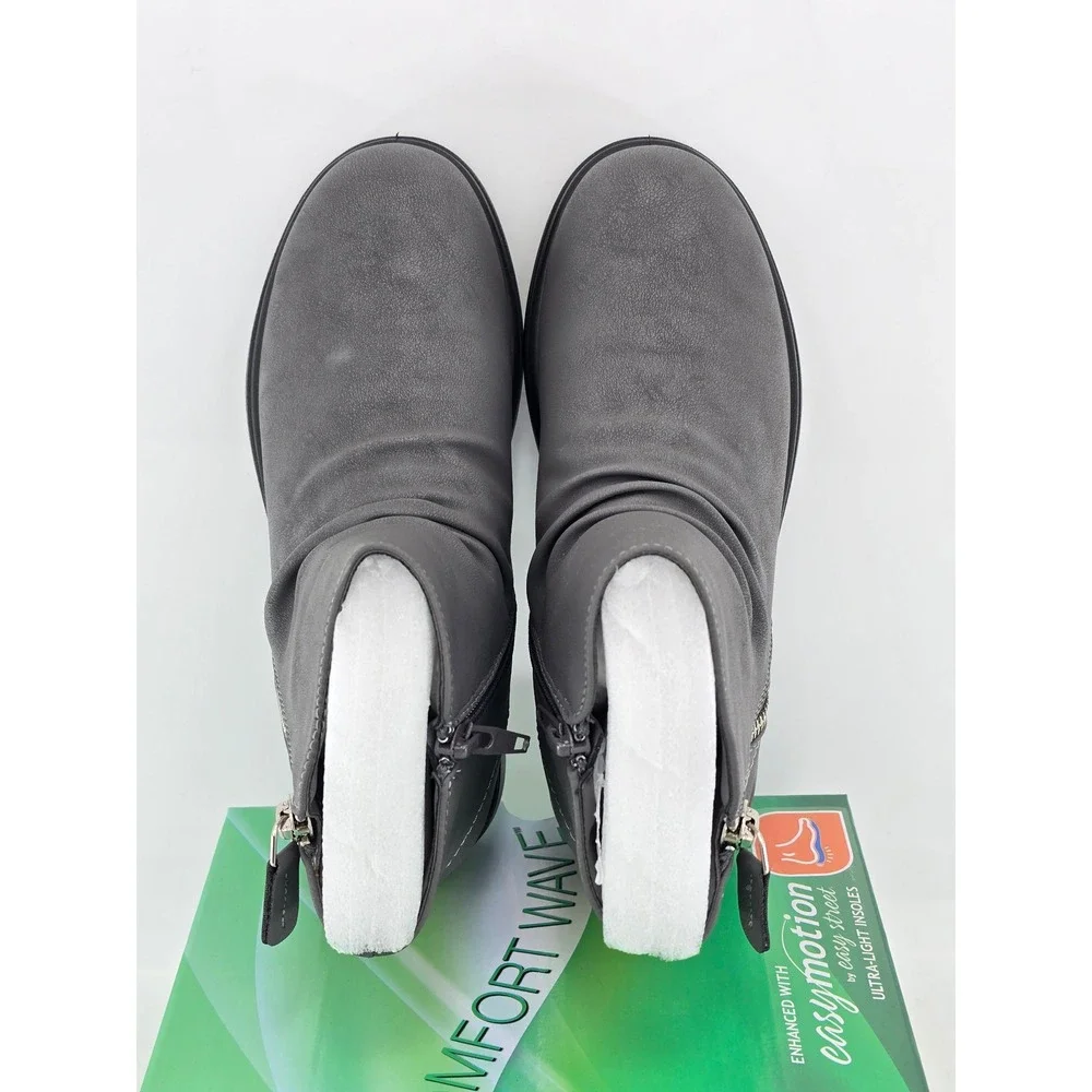 Easy Street Lyra Ankle Boots Women 5.5 Grey Matte Ruched Side Zip - New